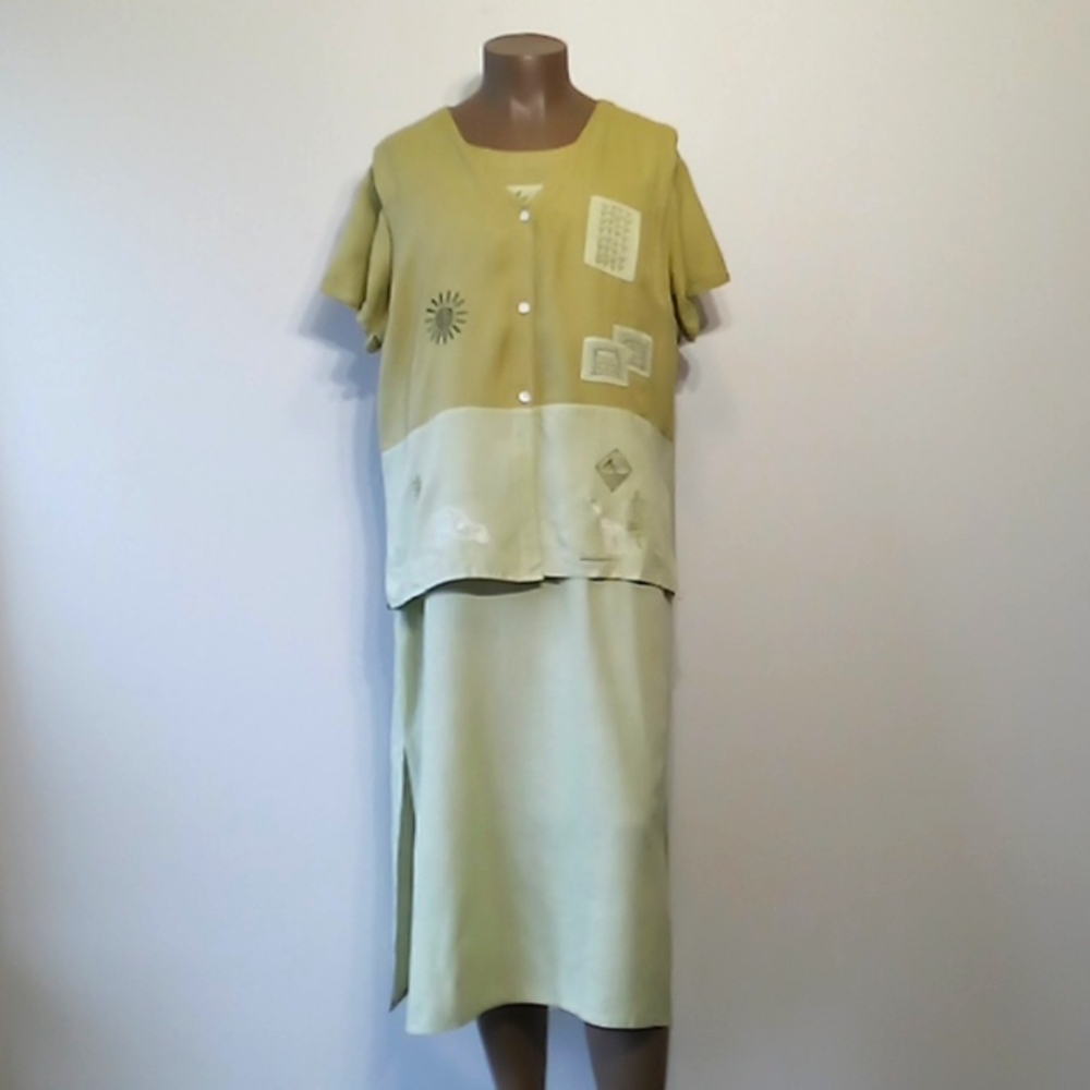 Vintage 2pc Lime Green Short sleeves dress set by JGEE